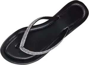 Summer Sandals Flat Flip Flops Women's Flat Toe Separator Glitter Rhinestones Sandals Pool Sea Slippers Slides Women