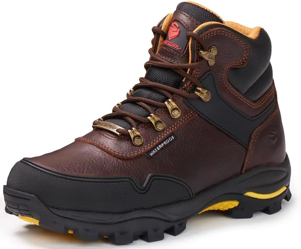 SUREWAY Men's 6" Soft Toe Heavy Duty Waterproof Work Boot - Leather,Lace Up Comfortable EH Construction Industrial Ankle Safety Men Work Boots,Roofing, Hunting