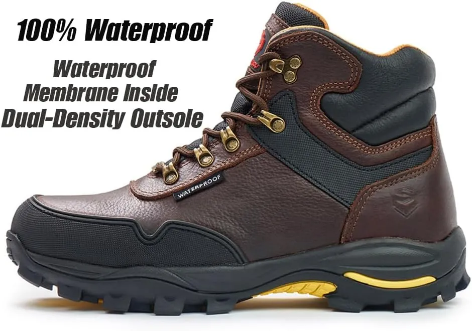SUREWAY Men's 6" Soft Toe Heavy Duty Waterproof Work Boot - Leather,Lace Up Comfortable EH Construction Industrial Ankle Safety Men Work Boots,Roofing, Hunting
