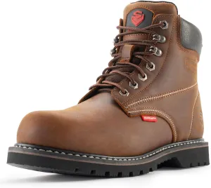 SUREWAY Mens Heavy Duty Soft/Steel Toe Work Boots for Men,Goodyear,Full Grain Leather Working Construction Boot,Slip/Oil/Water Resistant Industrial Safety Shoes,Soft Toe Brown,Size 13