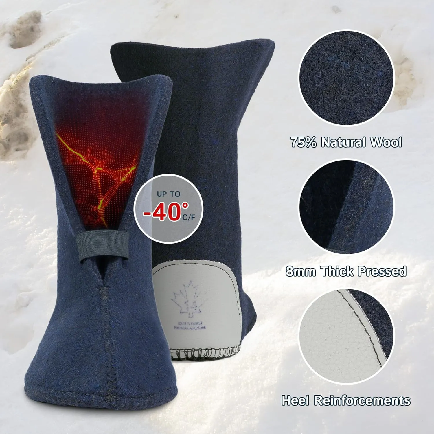 The Felt Store Wool Boot Liners for Men and Women (Unisex), Replacement Felt Liners for Insulating Winter, Hunting, Work and Rubber Boots, Style 826 BB, Standard Boot (10 high)