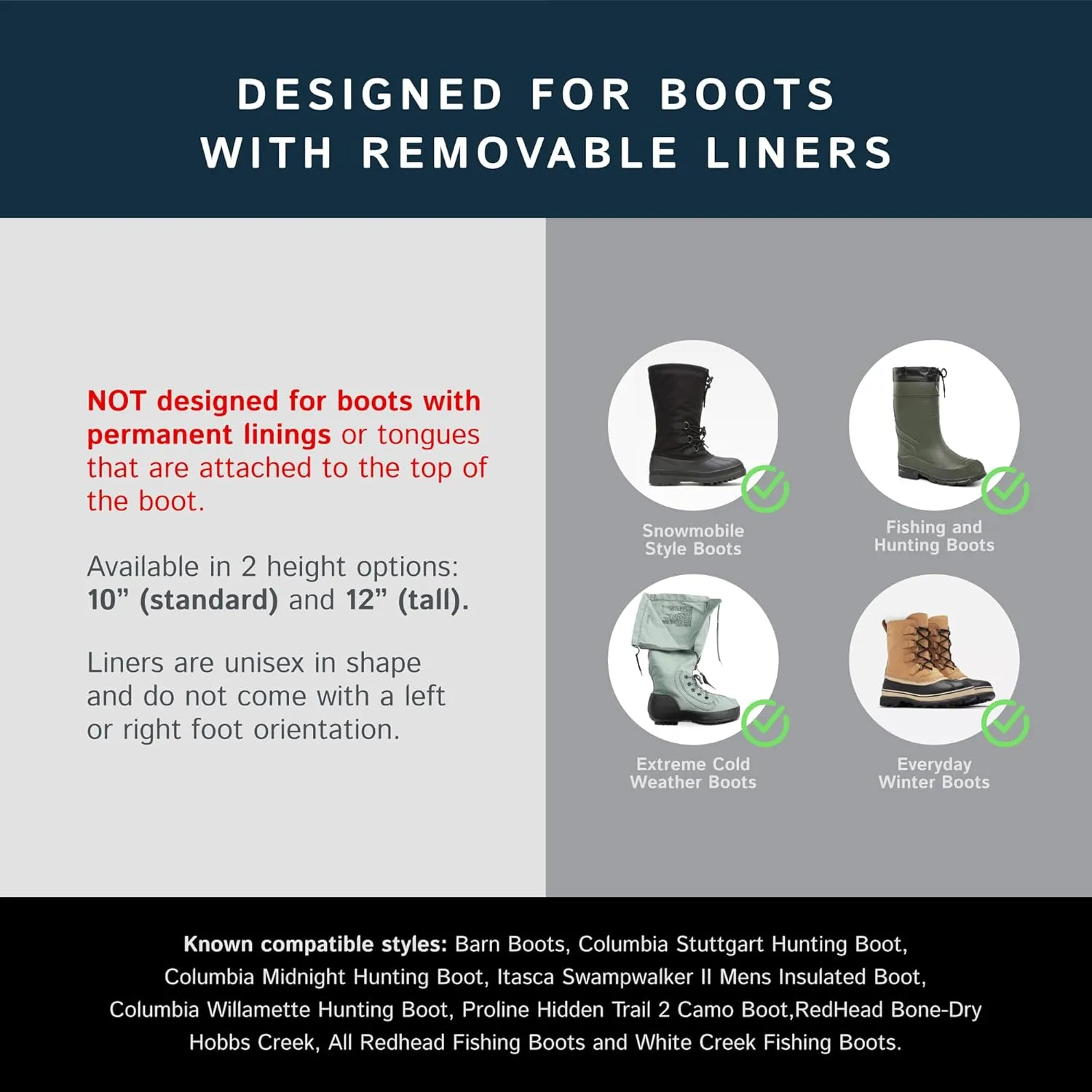 The Felt Store Wool Boot Liners for Men and Women (Unisex), Replacement Felt Liners for Insulating Winter, Hunting, Work and Rubber Boots, Style 826 BB, Standard Boot (10 high)