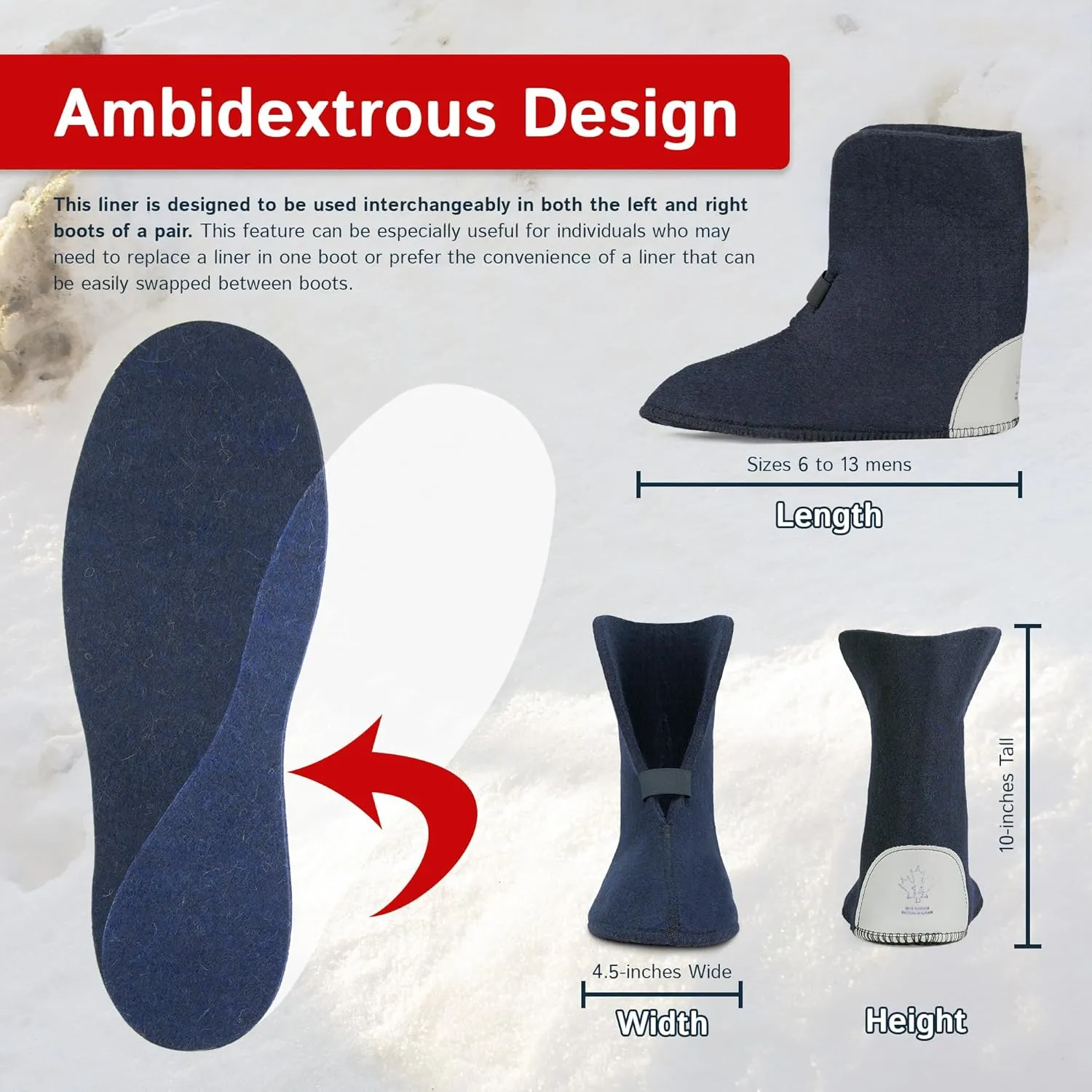 The Felt Store Wool Boot Liners for Men and Women (Unisex), Replacement Felt Liners for Insulating Winter, Hunting, Work and Rubber Boots, Style 826 BB, Standard Boot (10 high)