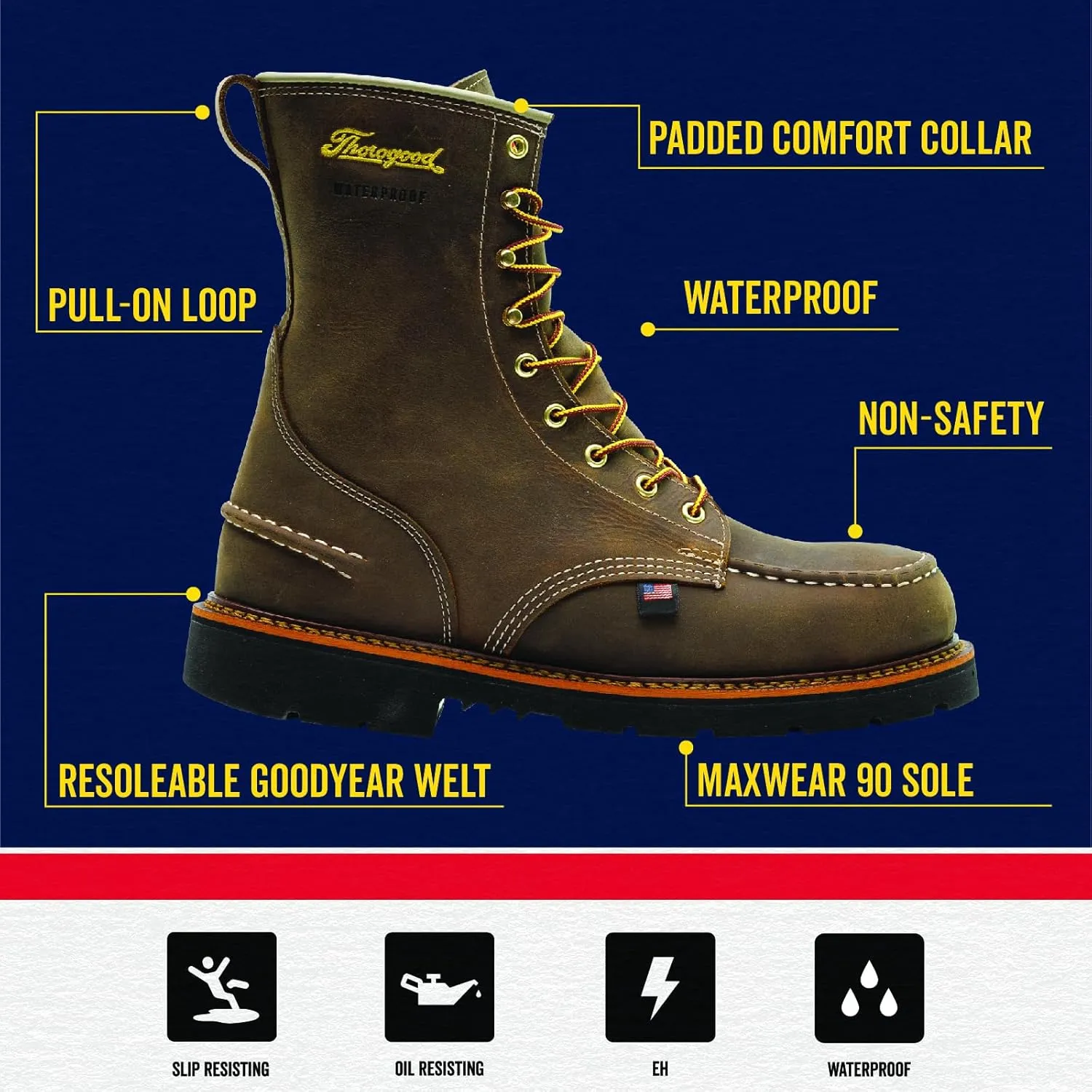Thorogood 1957 Series 8 Waterproof Moc Toe Work Boots for Men - Soft Toe, Full-Grain Leather with Comfort Insole and Slip-Resistant Heel Outsole; EH Rated