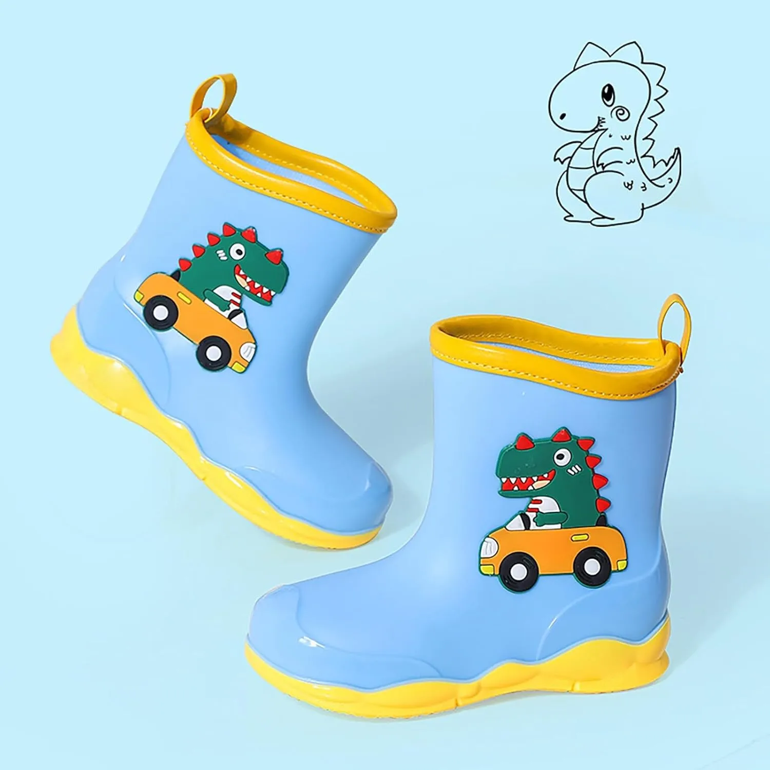 Toddler Kids Waterproof Cute Cartoon Dinosaur Printed Rain Boots Patterns Rubber Boots For Boys Girls Rainboots