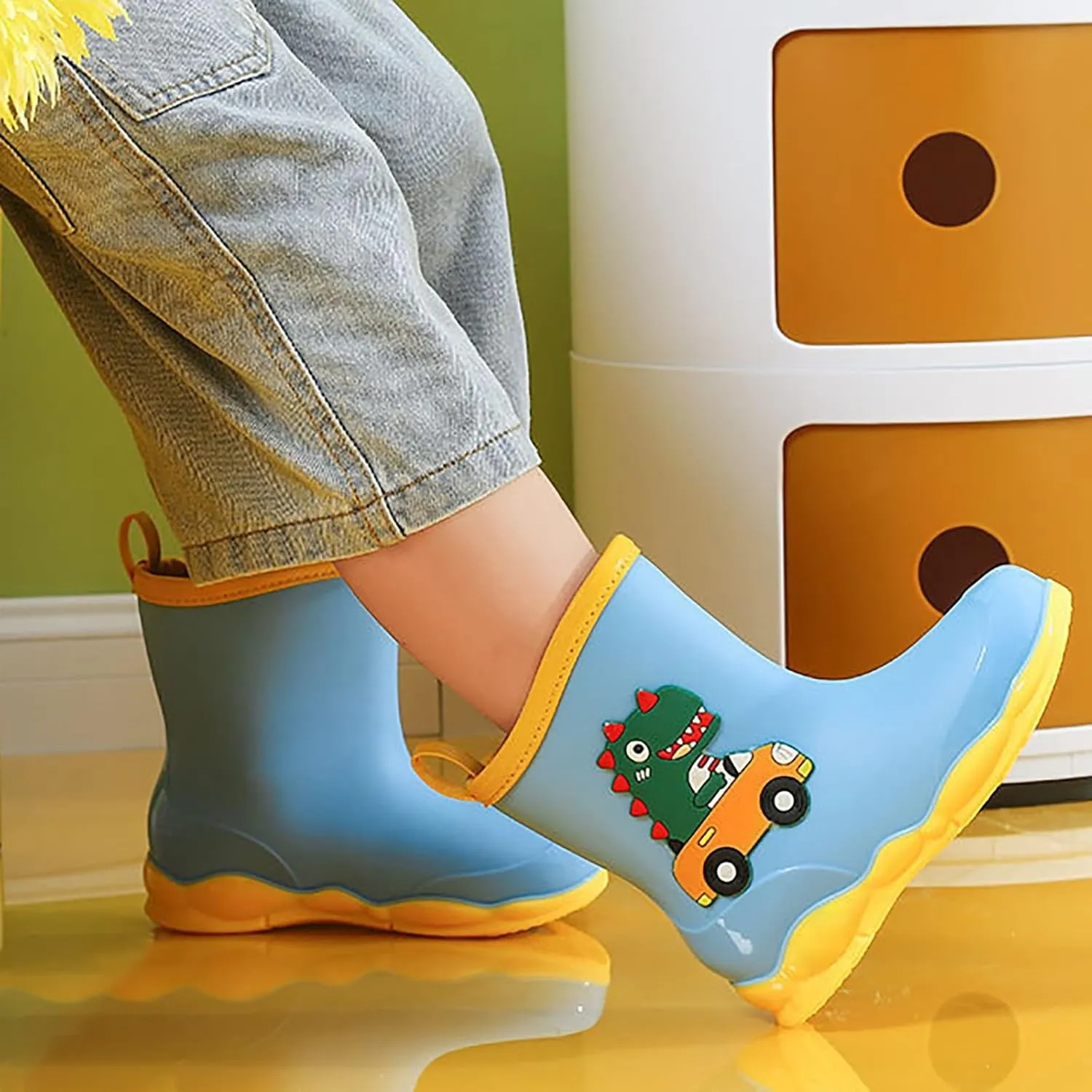 Toddler Kids Waterproof Cute Cartoon Dinosaur Printed Rain Boots Patterns Rubber Boots For Boys Girls Rainboots