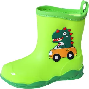 Toddler Kids Waterproof Cute Cartoon Dinosaur Printed Rain Boots Patterns Rubber Boots for Little Boys and Girls