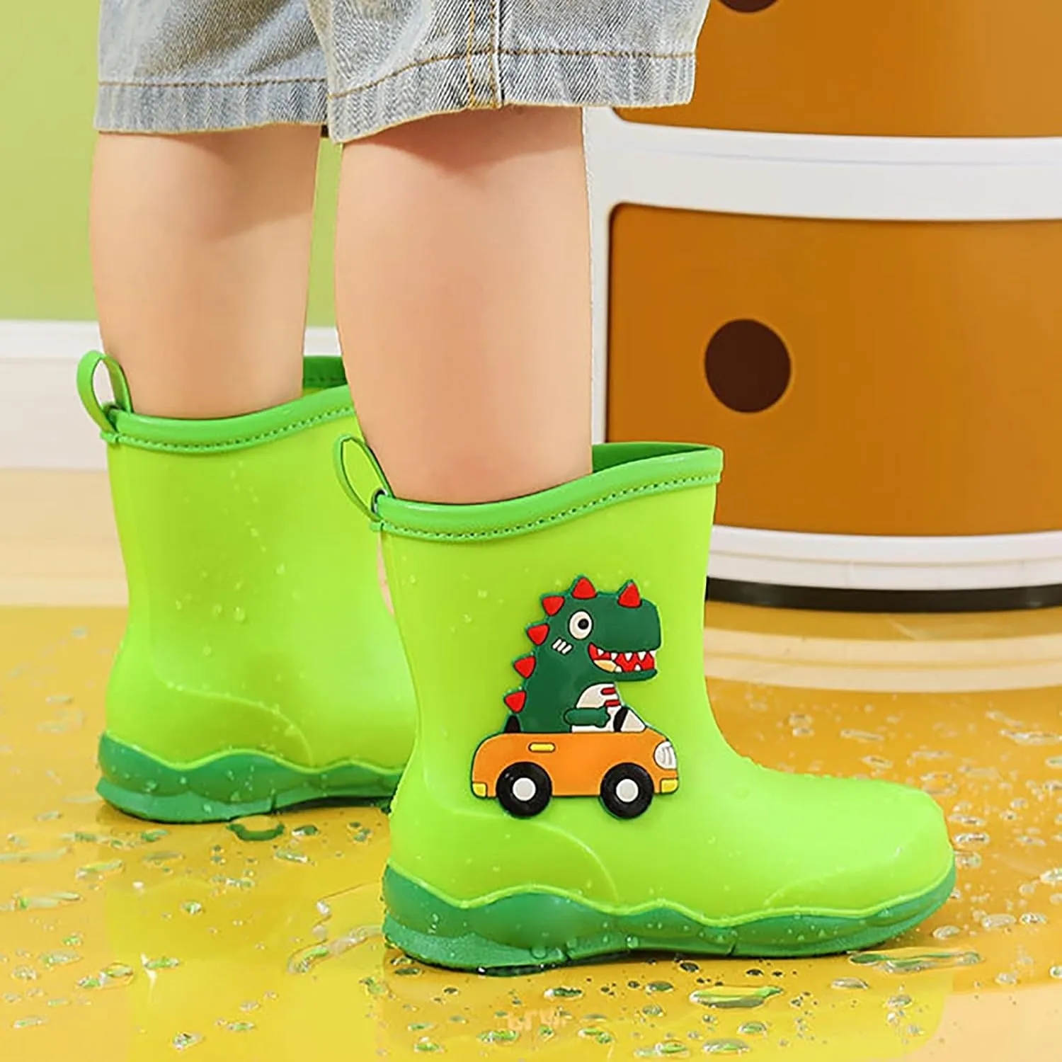 Toddler Kids Waterproof Cute Cartoon Dinosaur Printed Rain Boots Patterns Rubber Boots for Little Boys and Girls