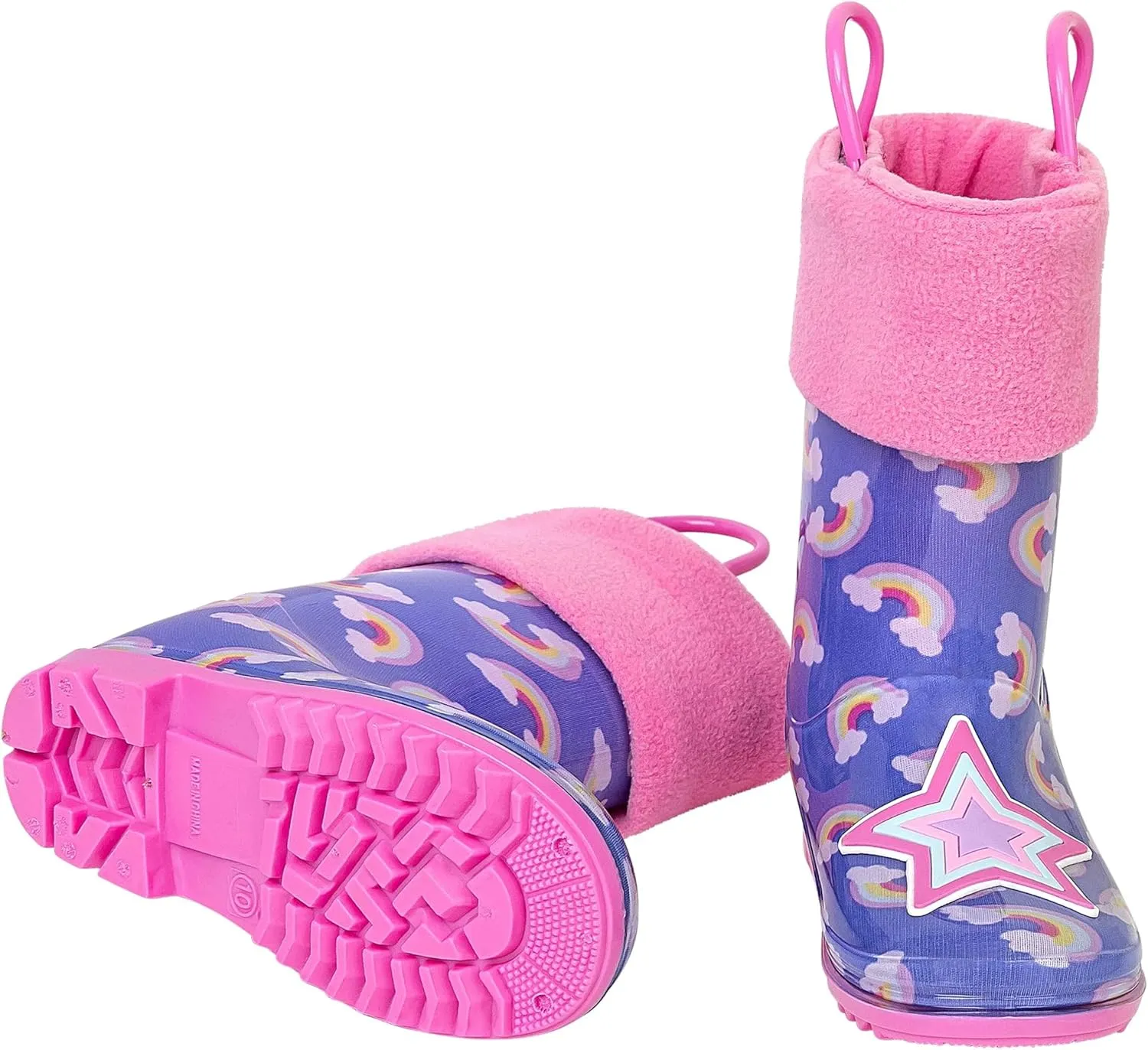Toddler Rain Boots, Kids Rain Boots Waterproof Rubber Boots for Girls and Boys with Sock, Fun Patterns, Easy-On Handles 8-12