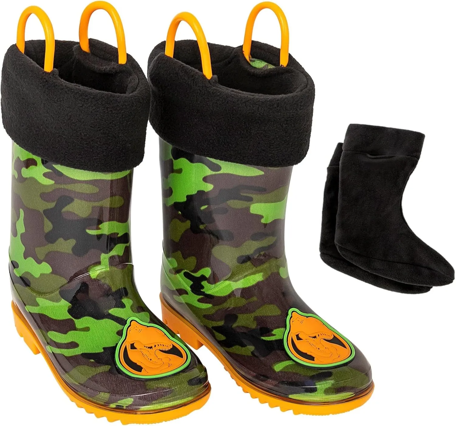 Toddler Rain Boots, Kids Rain Boots Waterproof Rubber Boots for Girls and Boys with Sock, Fun Patterns, Easy-On Handles 8-12