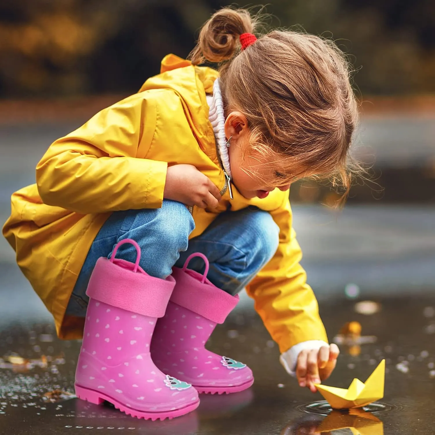 Toddler Rain Boots, Kids Rain Boots Waterproof Rubber Boots for Girls and Boys with Sock, Fun Patterns, Easy-On Handles 8-12