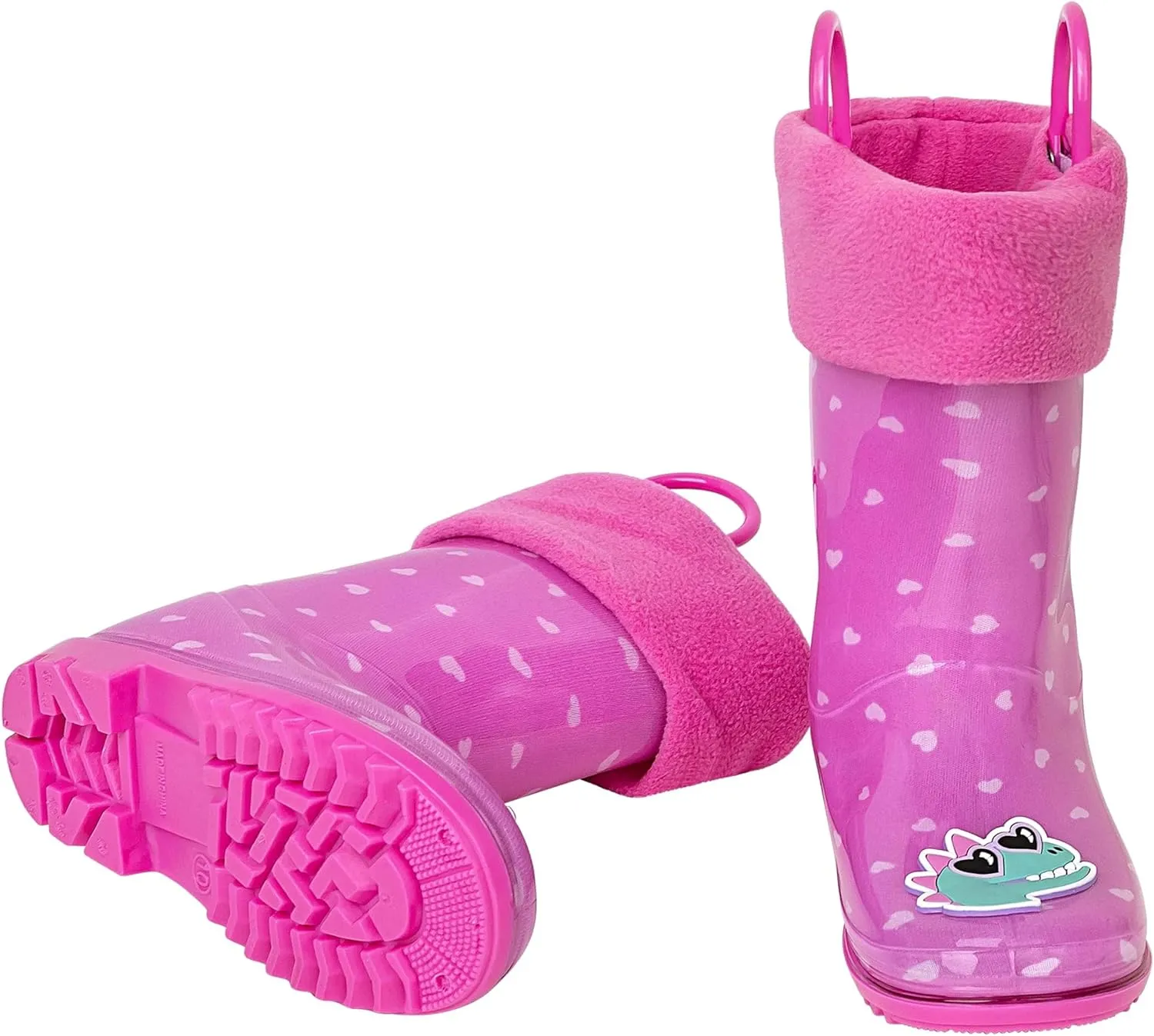 Toddler Rain Boots, Kids Rain Boots Waterproof Rubber Boots for Girls and Boys with Sock, Fun Patterns, Easy-On Handles 8-12