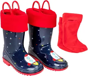 Toddler Rain Boots, Kids Rain Boots Waterproof Rubber Boots for Girls and Boys with Sock, Fun Patterns, Easy-On Handles 8-12