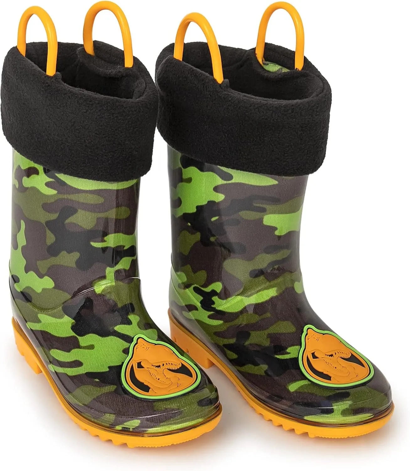 Toddler Rain Boots, Kids Rain Boots Waterproof Rubber Boots for Girls and Boys with Sock, Fun Patterns, Easy-On Handles 8-12
