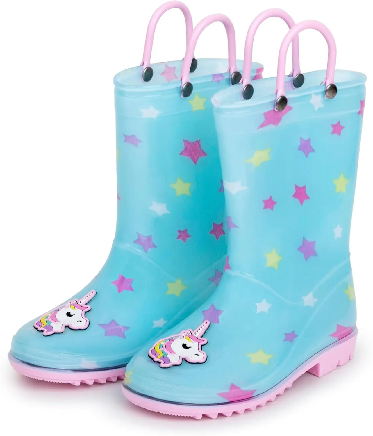 Toddler Rain Boots, Kids Rain Boots Waterproof Rubber Boots for Girls and Boys with Sock, Fun Patterns, Easy-On Handles 8-12