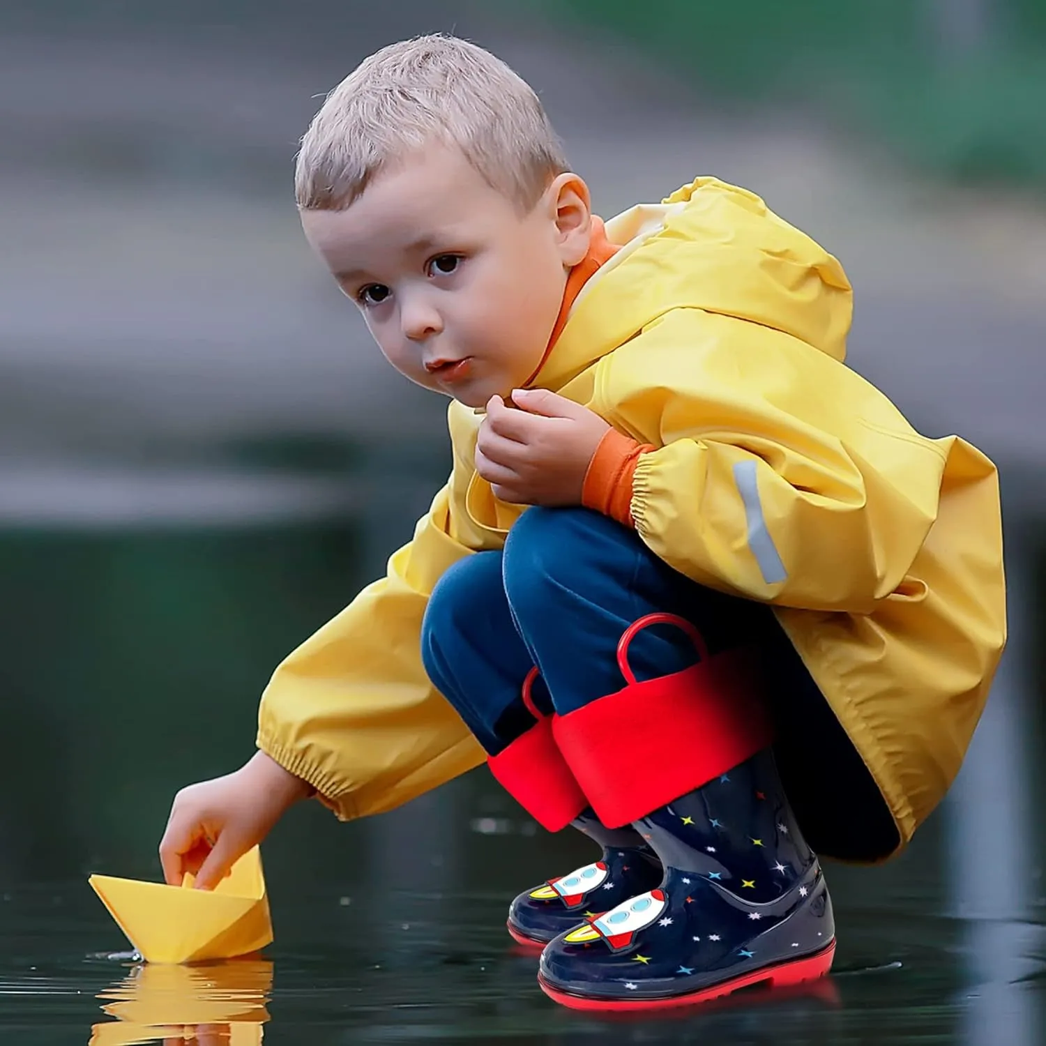 Toddler Rain Boots, Kids Rain Boots Waterproof Rubber Boots for Girls and Boys with Sock, Fun Patterns, Easy-On Handles 8-12
