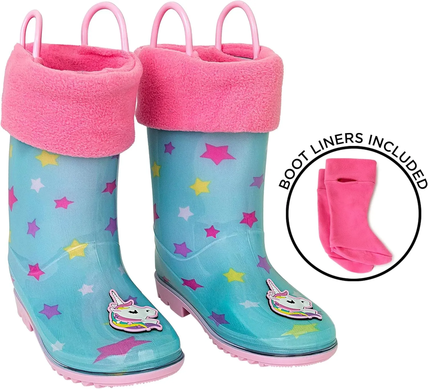 Toddler Rain Boots, Kids Rain Boots Waterproof Rubber Boots for Girls and Boys with Sock, Fun Patterns, Easy-On Handles 8-12