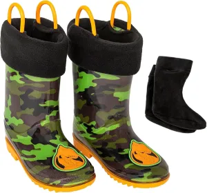 Toddler Rain Boots, Kids Rain Boots Waterproof Rubber Boots for Girls and Boys with Sock, Fun Patterns, Easy-On Handles 8-12