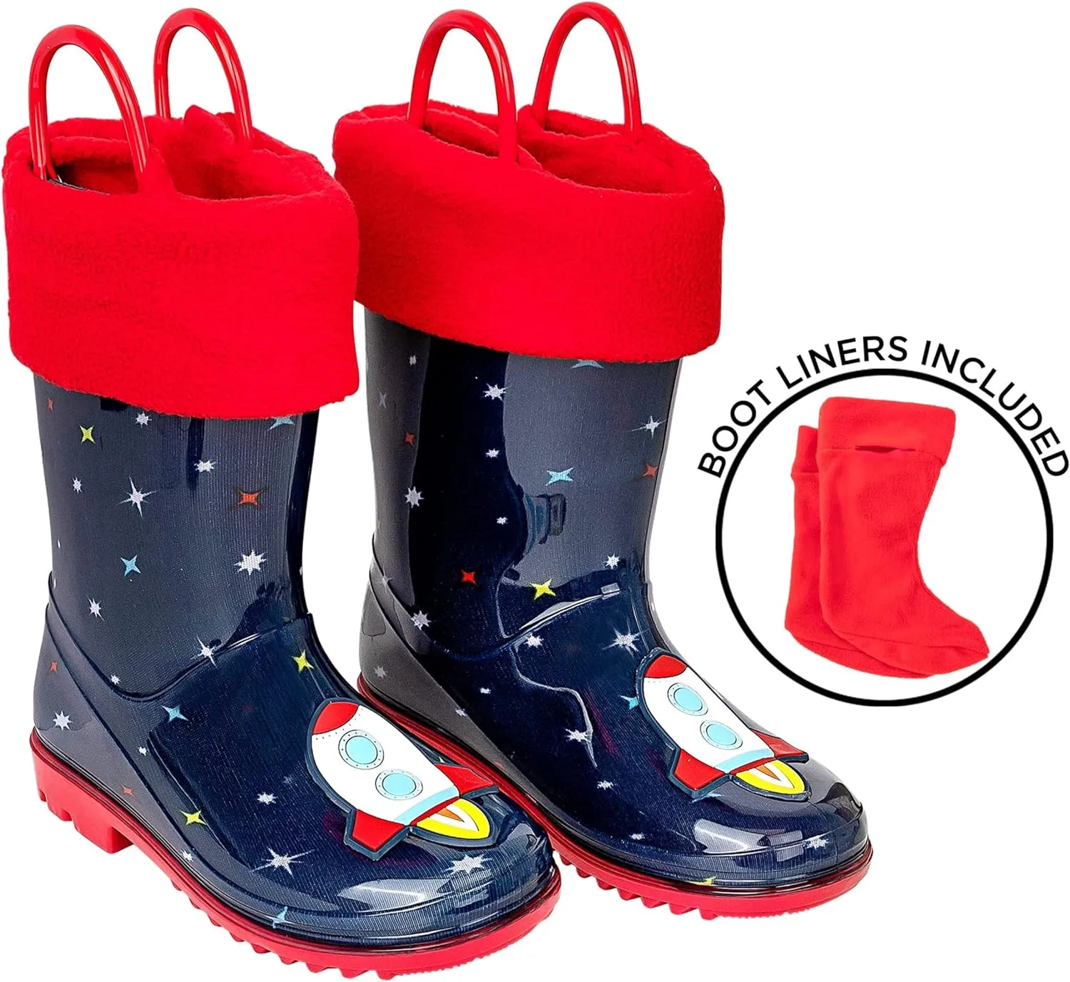Toddler Rain Boots, Kids Rain Boots Waterproof Rubber Boots for Girls and Boys with Sock, Fun Patterns, Easy-On Handles 8-12