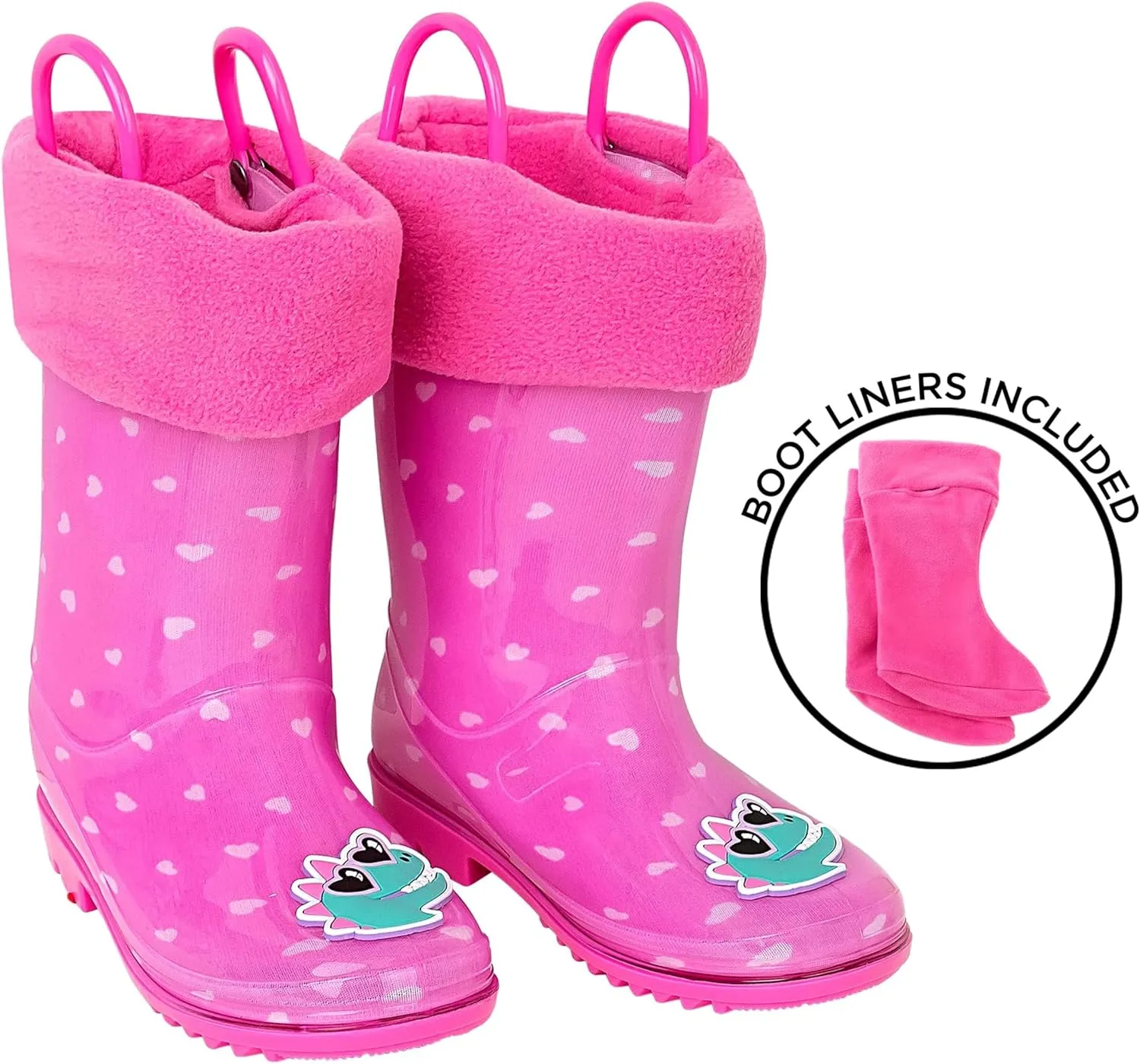 Toddler Rain Boots, Kids Rain Boots Waterproof Rubber Boots for Girls and Boys with Sock, Fun Patterns, Easy-On Handles 8-12