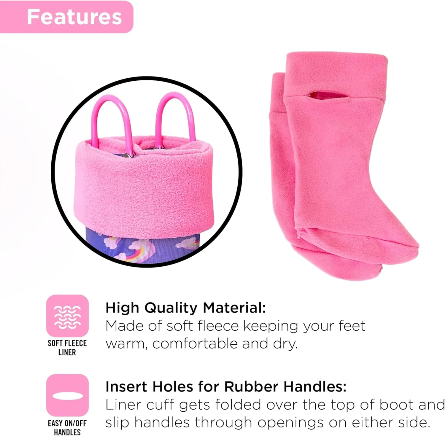 Toddler Rain Boots, Kids Rain Boots Waterproof Rubber Boots for Girls and Boys with Sock, Fun Patterns, Easy-On Handles 8-12