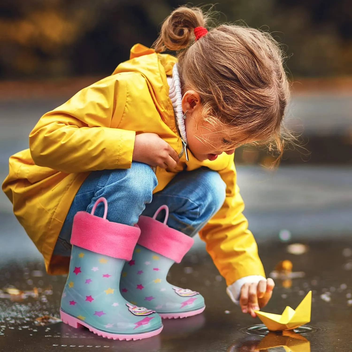 Toddler Rain Boots, Kids Rain Boots Waterproof Rubber Boots for Girls and Boys with Sock, Fun Patterns, Easy-On Handles 8-12