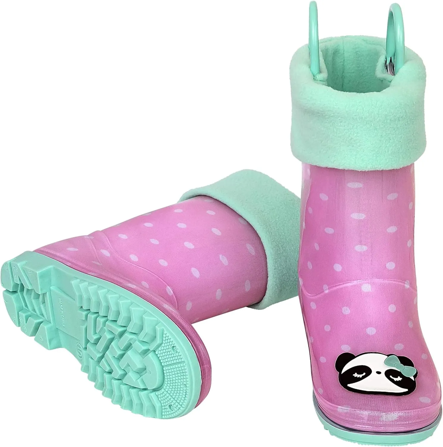 Toddler Rain Boots, Kids Rain Boots Waterproof Rubber Boots for Girls and Boys with Sock, Fun Patterns, Easy-On Handles 8-12