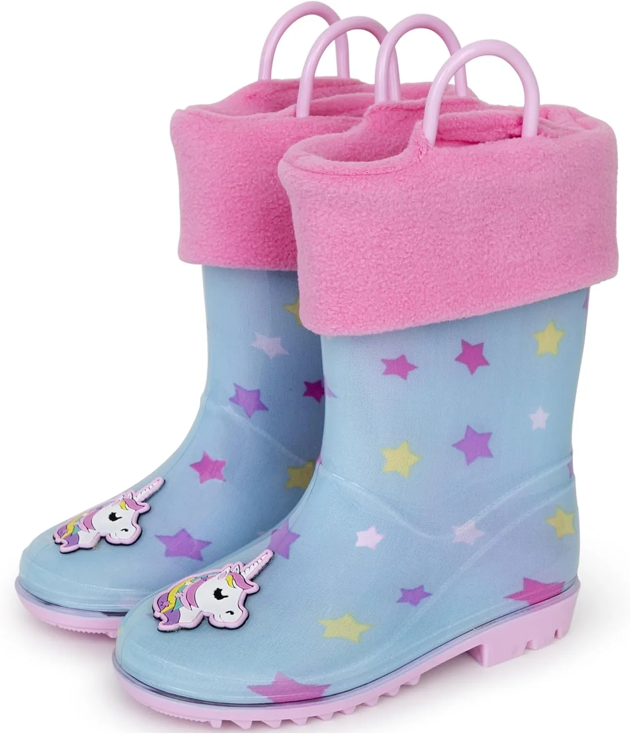 Toddler Rain Boots, Kids Rain Boots Waterproof Rubber Boots for Girls and Boys with Sock, Fun Patterns, Easy-On Handles 8-12