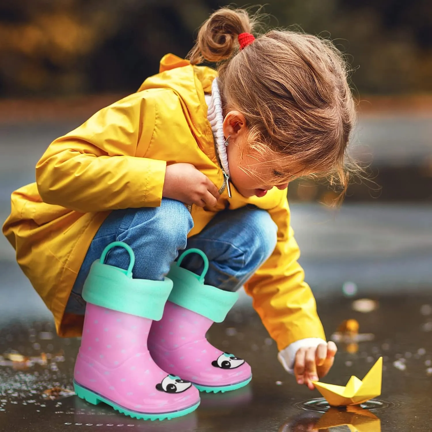 Toddler Rain Boots, Kids Rain Boots Waterproof Rubber Boots for Girls and Boys with Sock, Fun Patterns, Easy-On Handles 8-12