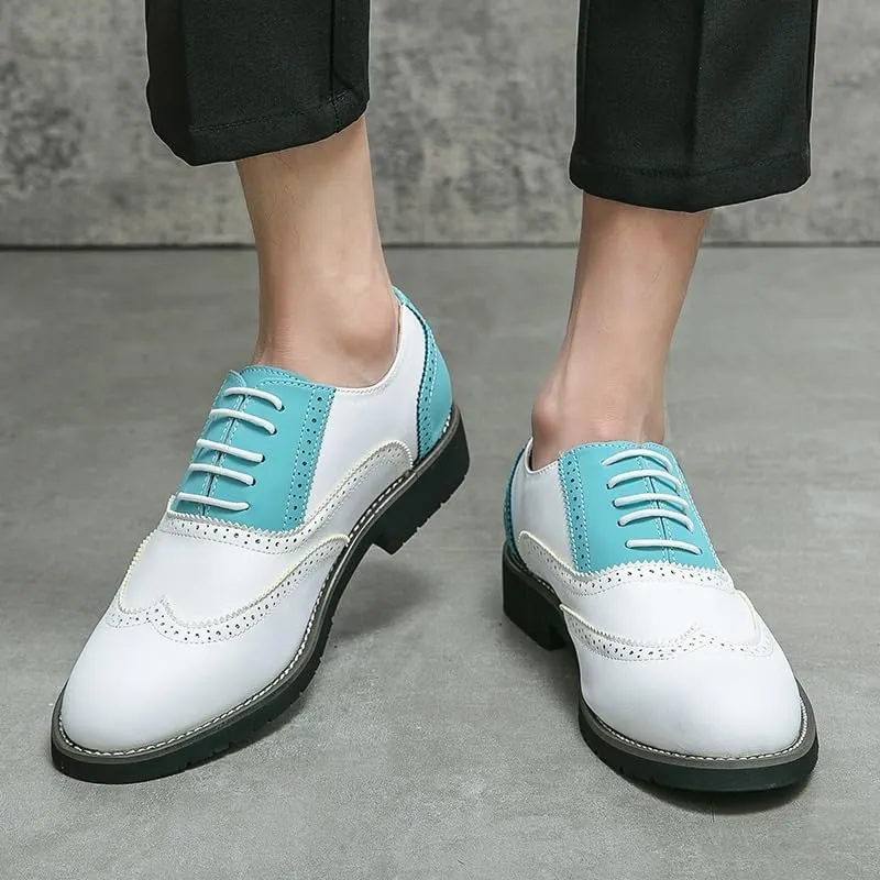 Two Tone Splicing Shoes Elegant Height Increase Men Dress Shoes Genuine Leather Shoes for Men Lace-up Casual Brogue