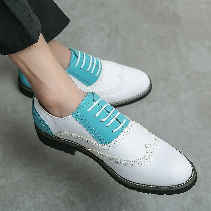 Two Tone Splicing Shoes Elegant Height Increase Men Dress Shoes Genuine Leather Shoes for Men Lace-up Casual Brogue