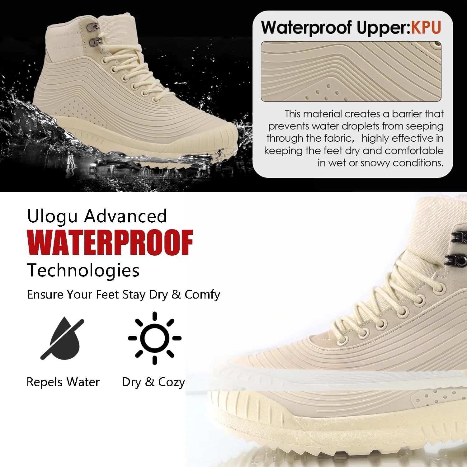 ulogu Snow Boots for Men WomenInsulated Waterproof Fur Lined BootiesNon Slip Lightweight Winter Shoes