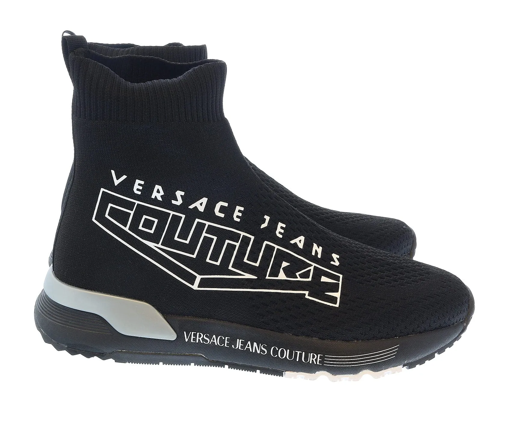 Versace Jeans Couture Black Knit Sock Fashion Ankle Boot Sneakers-