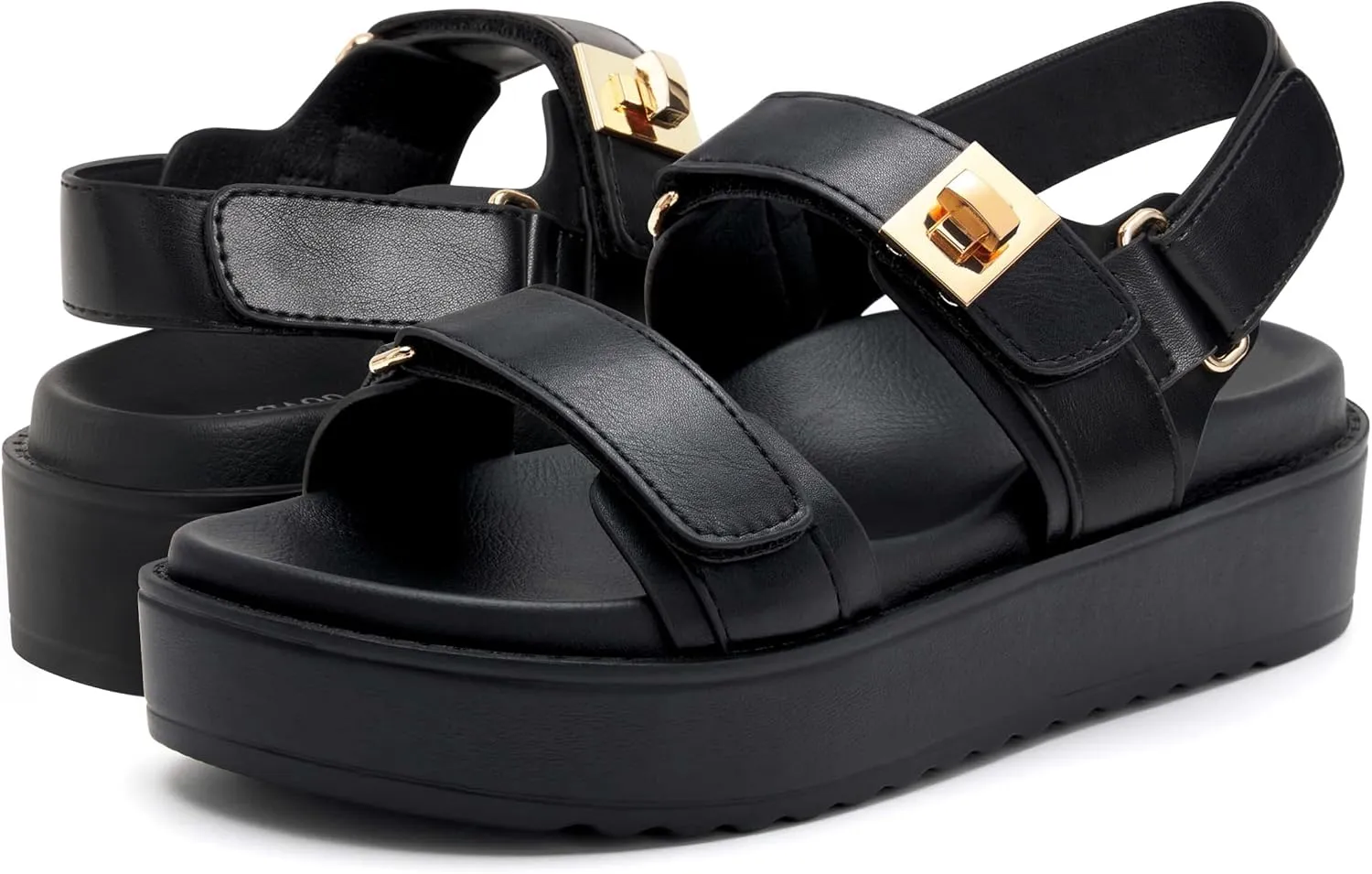 vodvob Womens Flat Sandals with Soft Cushioned Footbed Open Toe Slides Adjustable Slip On Slippers for Summer