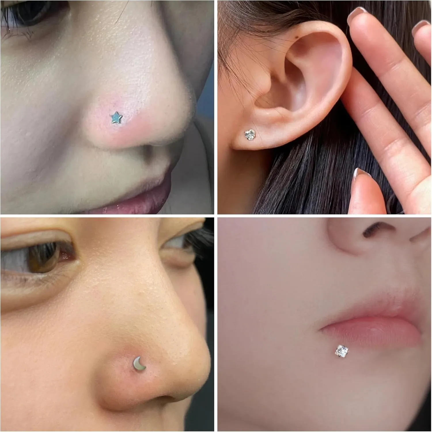 Vsnnsns 16G 18G 20G Threadless Push in Lip Rings Stainless Steel Flat Back Nose Rings Studs Earrings Tragus Helix Conch Cartilage Lobe Earrings Stud Piercing Jewelry for Women Men 6 Pairs