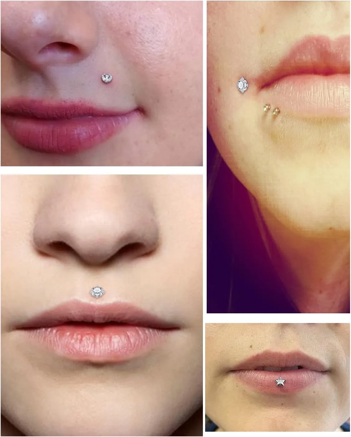 Vsnnsns 16G 18G 20G Threadless Push in Lip Rings Stainless Steel Flat Back Nose Rings Studs Earrings Tragus Helix Conch Cartilage Lobe Earrings Stud Piercing Jewelry for Women Men 6 Pairs