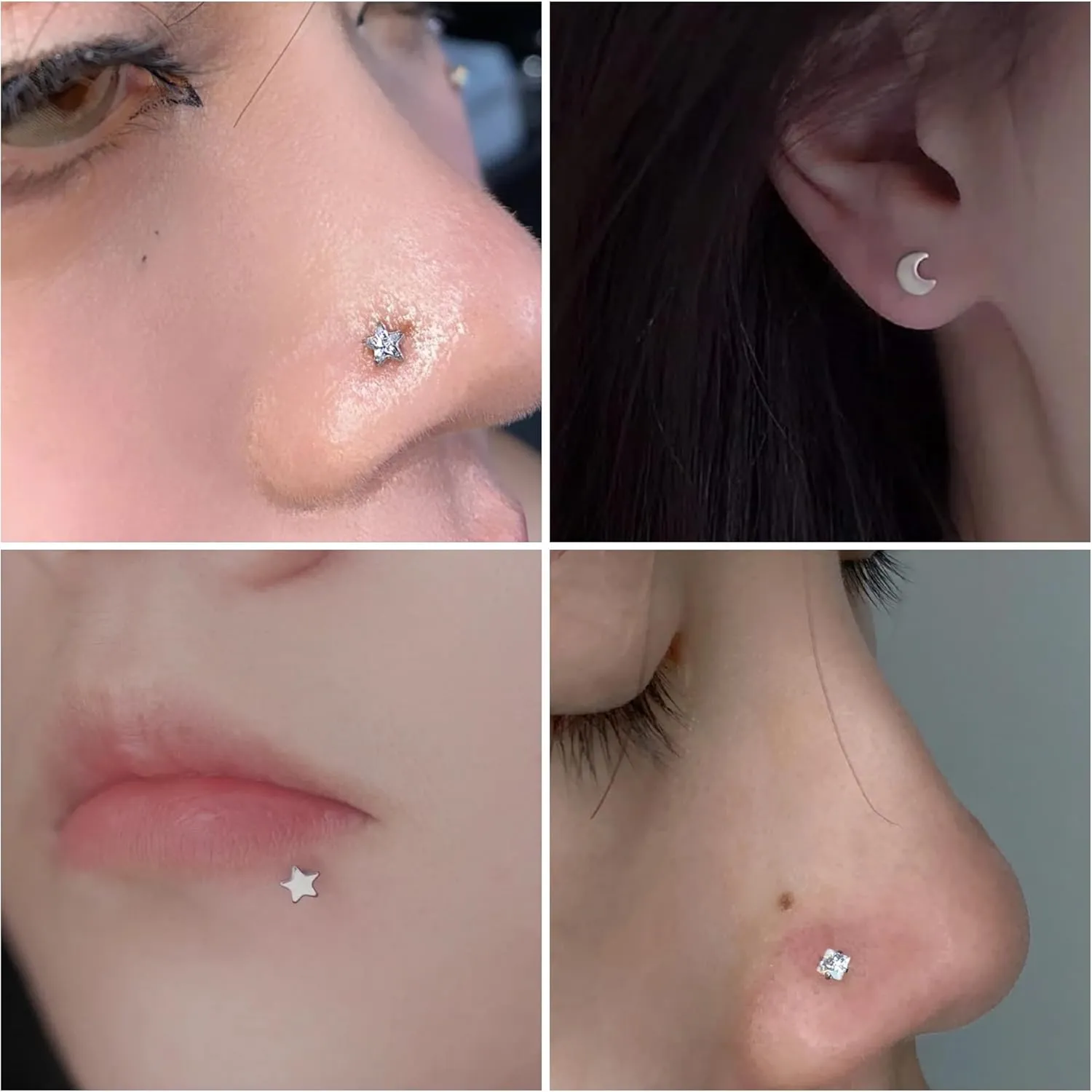 Vsnnsns 16G 18G 20G Threadless Push in Lip Rings Stainless Steel Flat Back Nose Rings Studs Earrings Tragus Helix Conch Cartilage Lobe Earrings Stud Piercing Jewelry for Women Men 6 Pairs