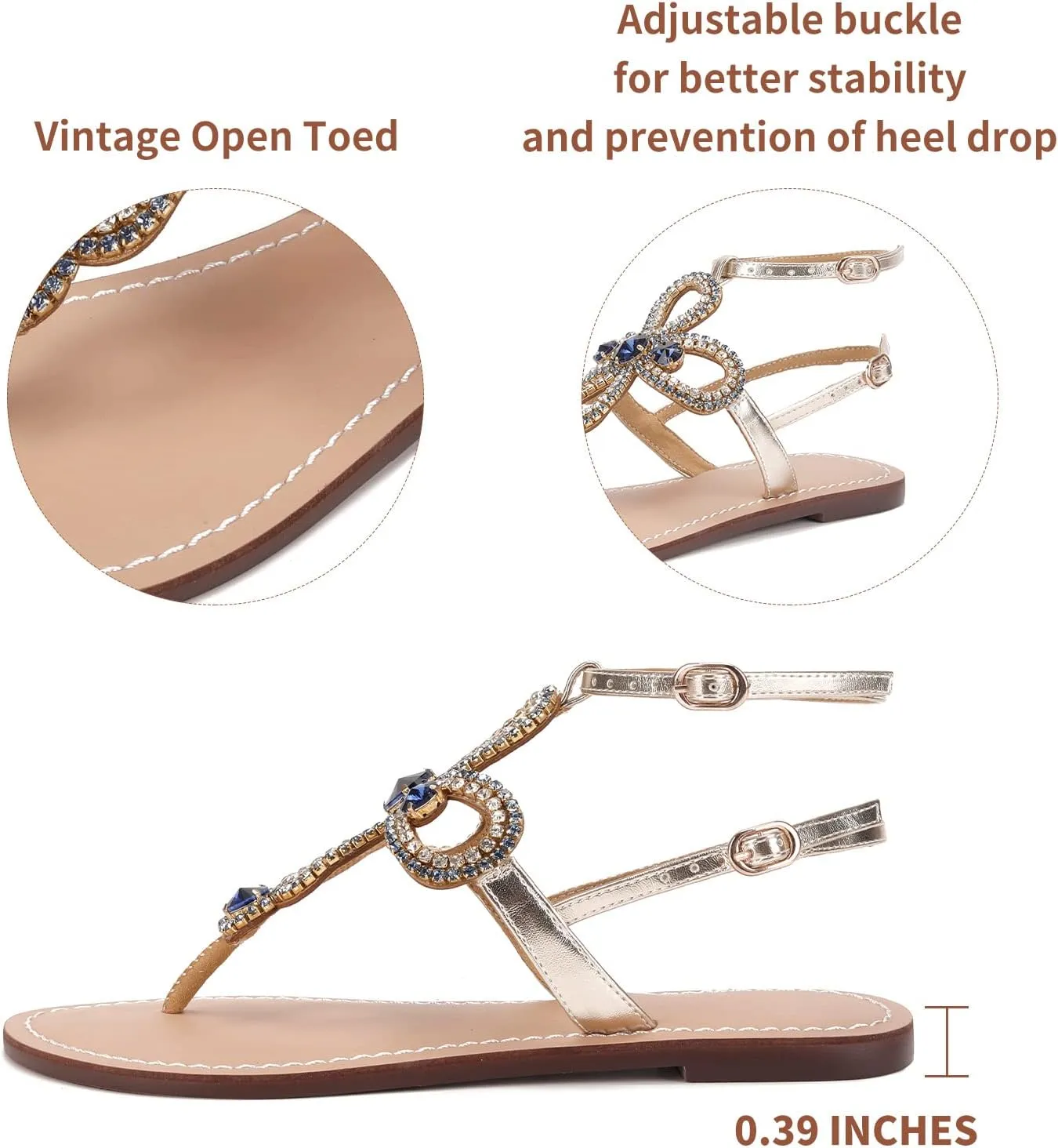 Women Rhinestone Flat Sandals Ankle Strap Summer Gold Silver Gladiator Shiny Gem Sandals Dressy Bridal Beach Bohemian Rhinestone Sandals For Wedding