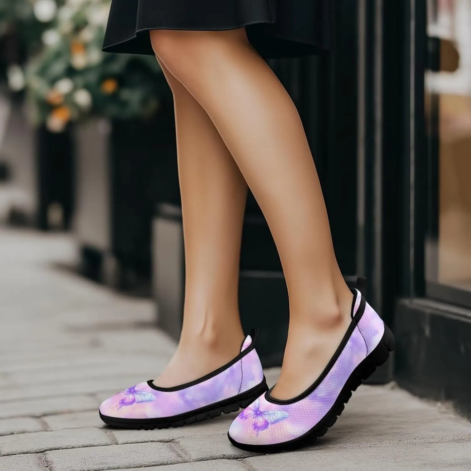 Women Slip On Shoes Sneakers for House Outdoor Breathable Lightweight Loafers Fashion Comfortable Sneakers Size 6-11 Black Sole