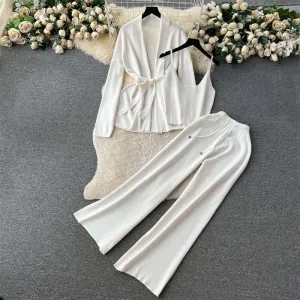 Women's 3-Piece Cardigan Set with Belted Detail