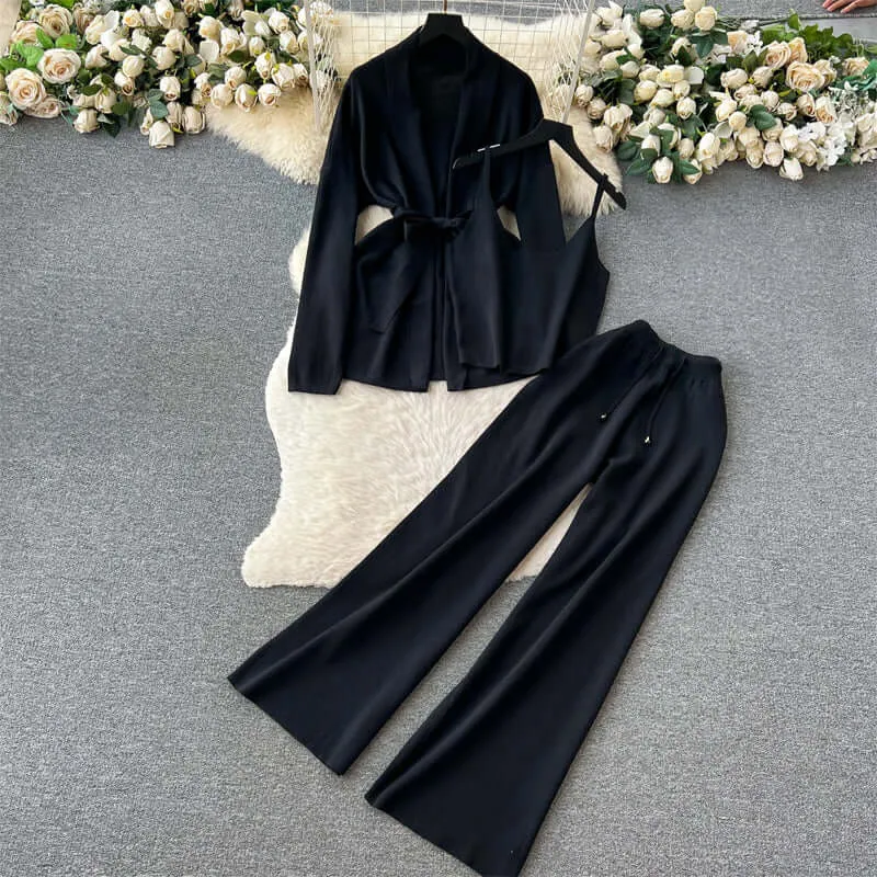 Women's 3-Piece Cardigan Set with Belted Detail