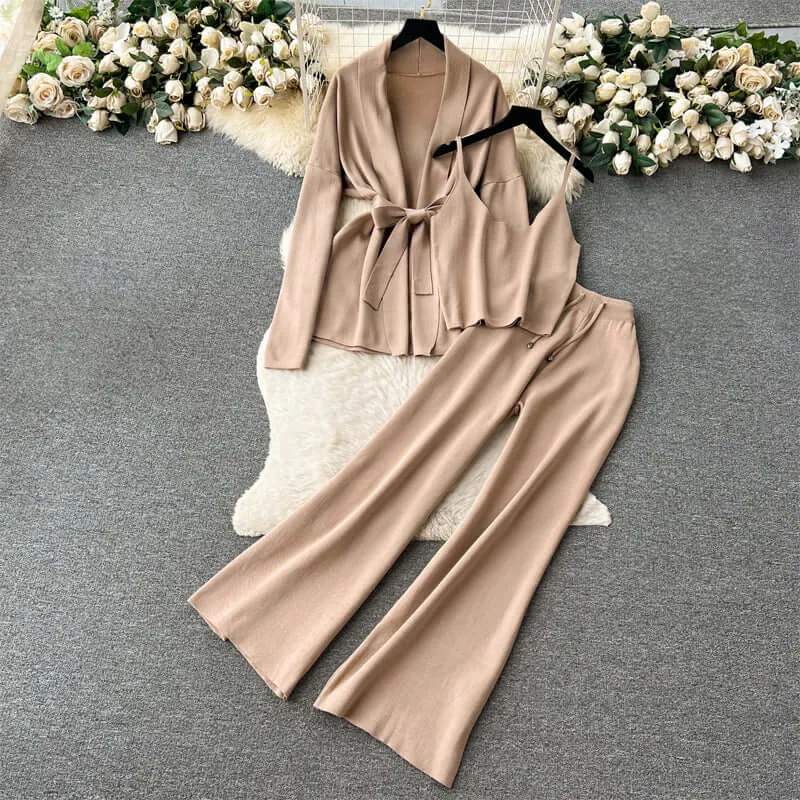 Women's 3-Piece Cardigan Set with Belted Detail
