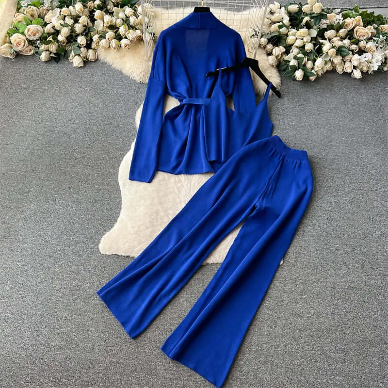 Women's 3-Piece Cardigan Set with Belted Detail