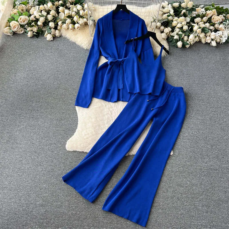 Women's 3-Piece Cardigan Set with Belted Detail