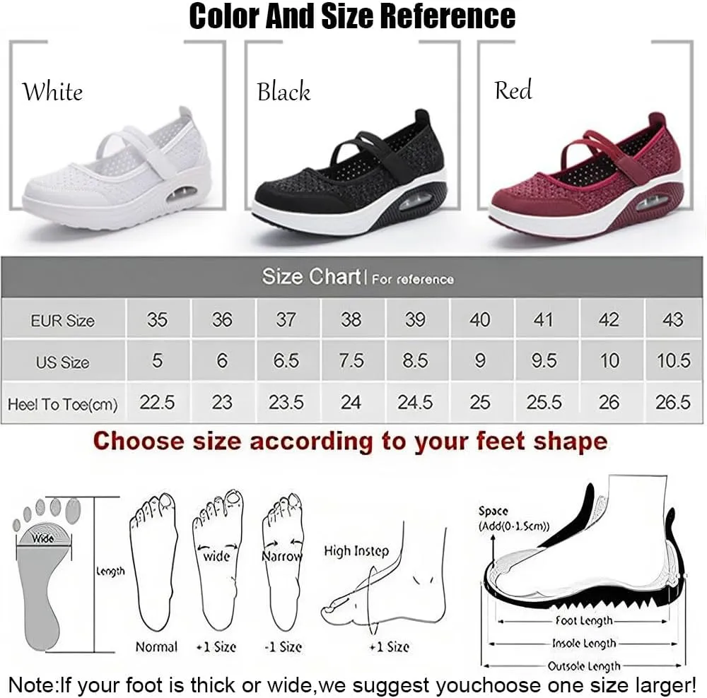 Women's Air Cushion Walking Shoes  Lightweight Breathable Mesh Sneakers with Non-Slip Sole, Adjustable Strap & Arch Support  Comfortable for Work,Nursing,Travel