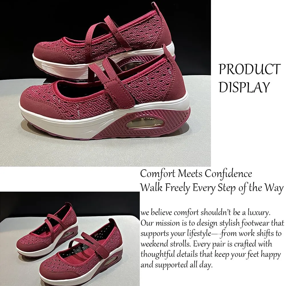 Women's Air Cushion Walking Shoes  Lightweight Breathable Mesh Sneakers with Non-Slip Sole, Adjustable Strap & Arch Support  Comfortable for Work,Nursing,Travel