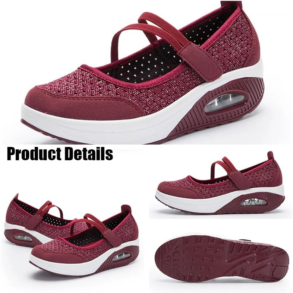 Women's Air Cushion Walking Shoes  Lightweight Breathable Mesh Sneakers with Non-Slip Sole, Adjustable Strap & Arch Support  Comfortable for Work,Nursing,Travel