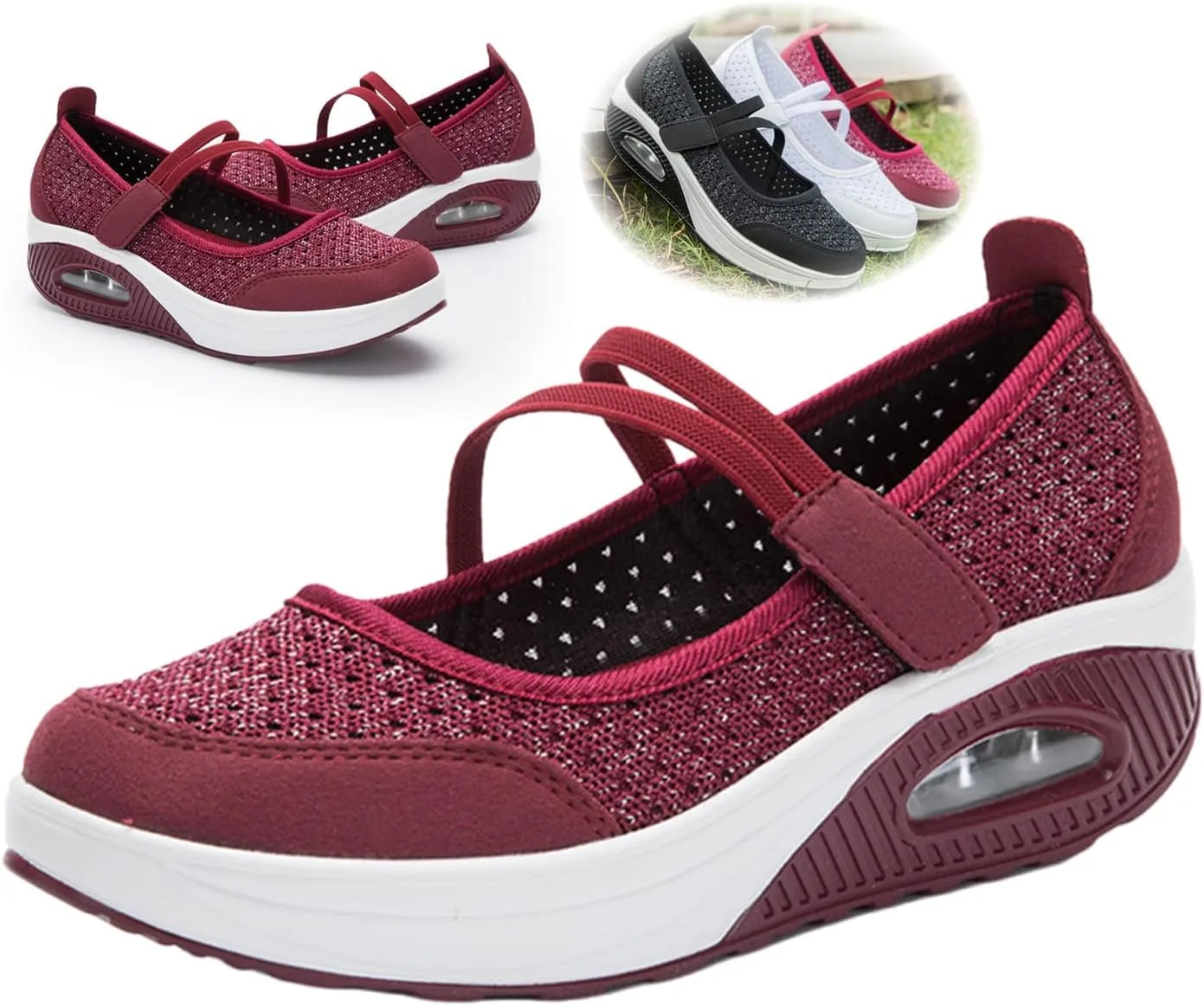 Women's Air Cushion Walking Shoes  Lightweight Breathable Mesh Sneakers with Non-Slip Sole, Adjustable Strap & Arch Support  Comfortable for Work,Nursing,Travel