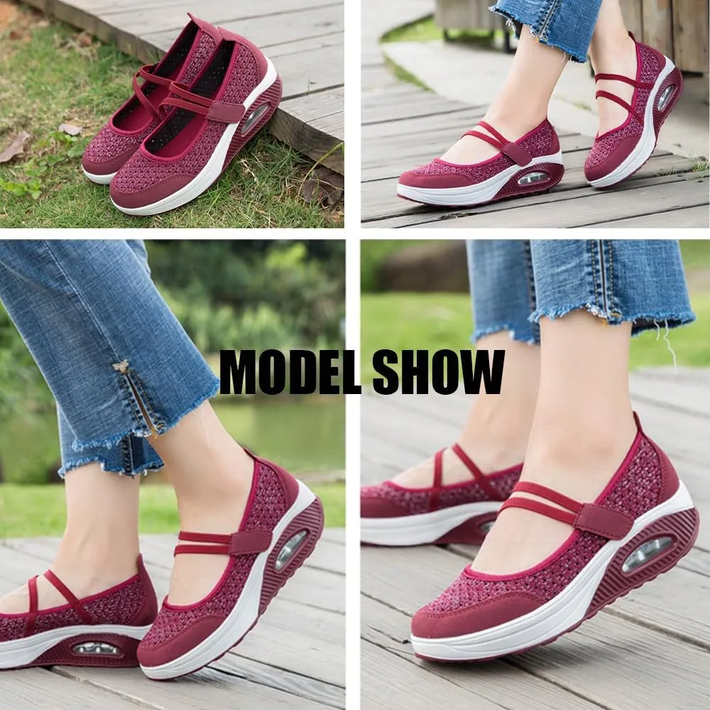Women's Air Cushion Walking Shoes  Lightweight Breathable Mesh Sneakers with Non-Slip Sole, Adjustable Strap & Arch Support  Comfortable for Work,Nursing,Travel