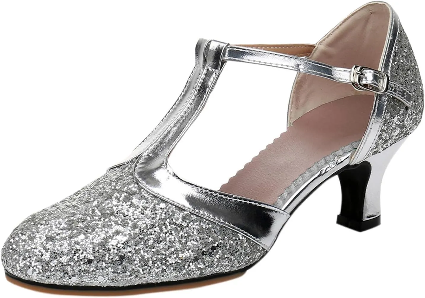 Women's Closed Toe Latin Dance Shoes Professional Ballroom Performance Dance Shoes Womens Glitter Dancing Heels Sandals Ankle Strapy Fashion Solid Mid Heel Shoe